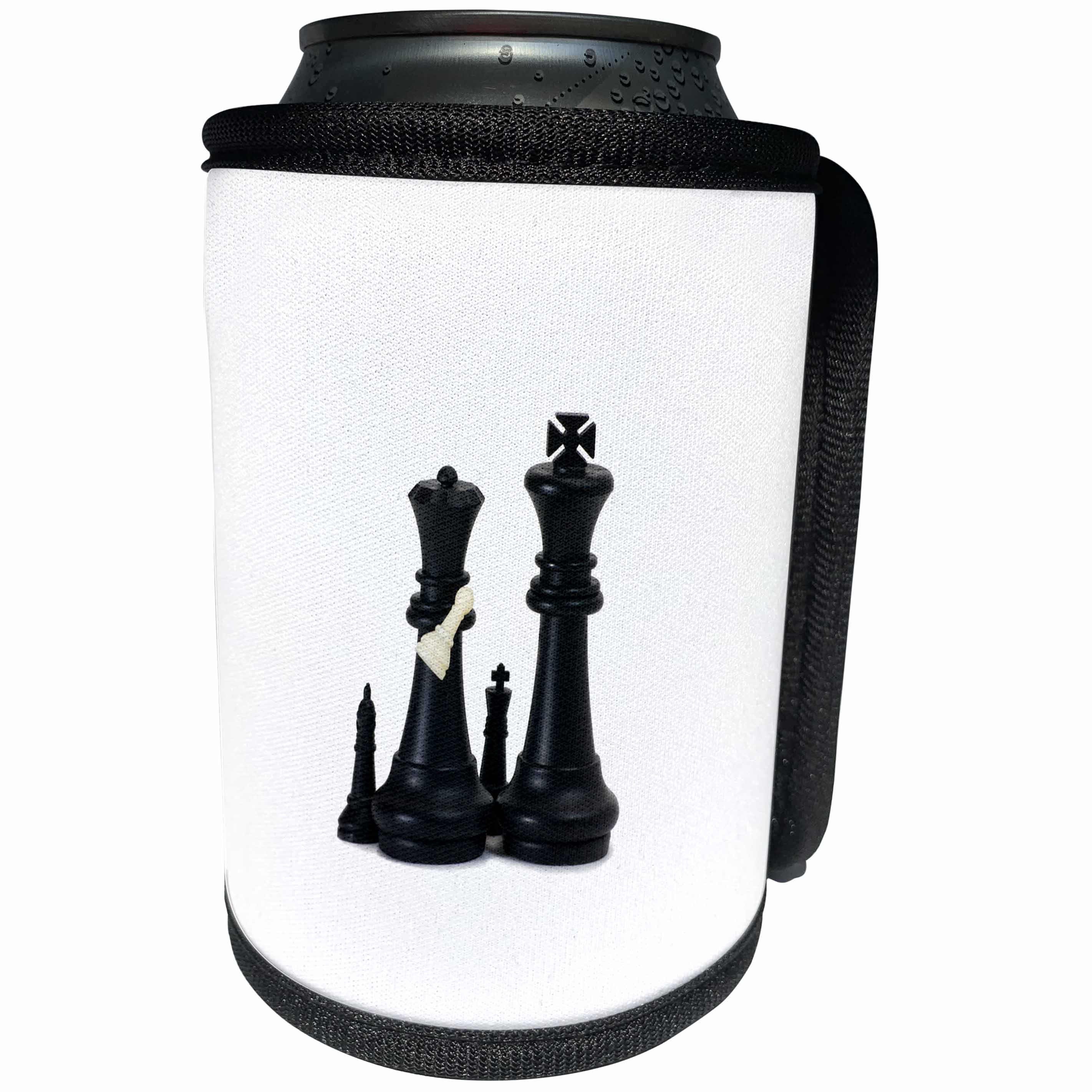 3dRose Alexis Photography - Objects - Black chess king, queen. Queen holds small white pawn. Adoption - Can Cooler Bottle Wrap (cc_264260)