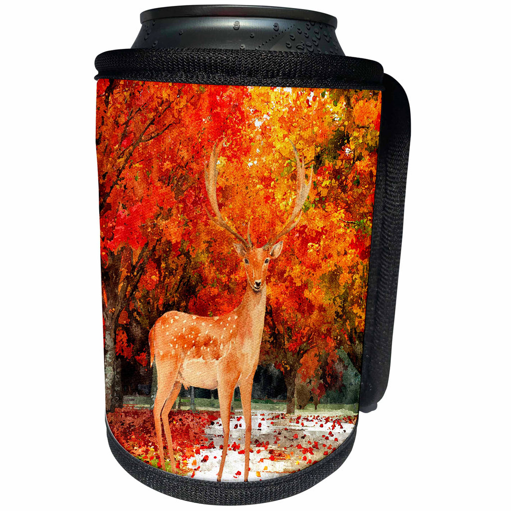 3dRose Doreen Erhardt Autumn Collection - Lovely Autumn Season Watercolor with a Woodland Deer - Can Cooler Bottle Wrap (cc_264265)