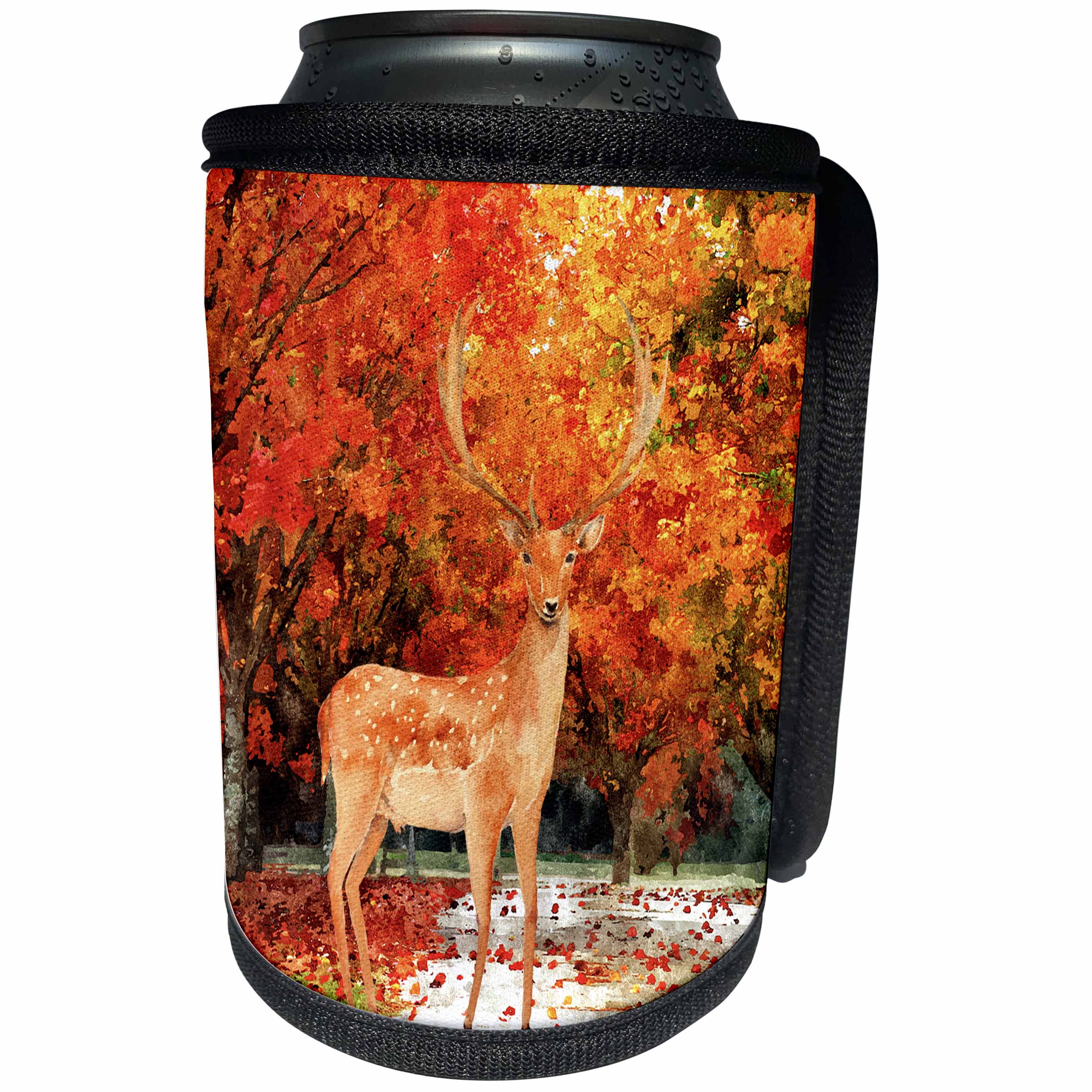 3dRose Doreen Erhardt Autumn Collection - Lovely Autumn Season Watercolor with a Woodland Deer - Can Cooler Bottle Wrap (cc_264265)
