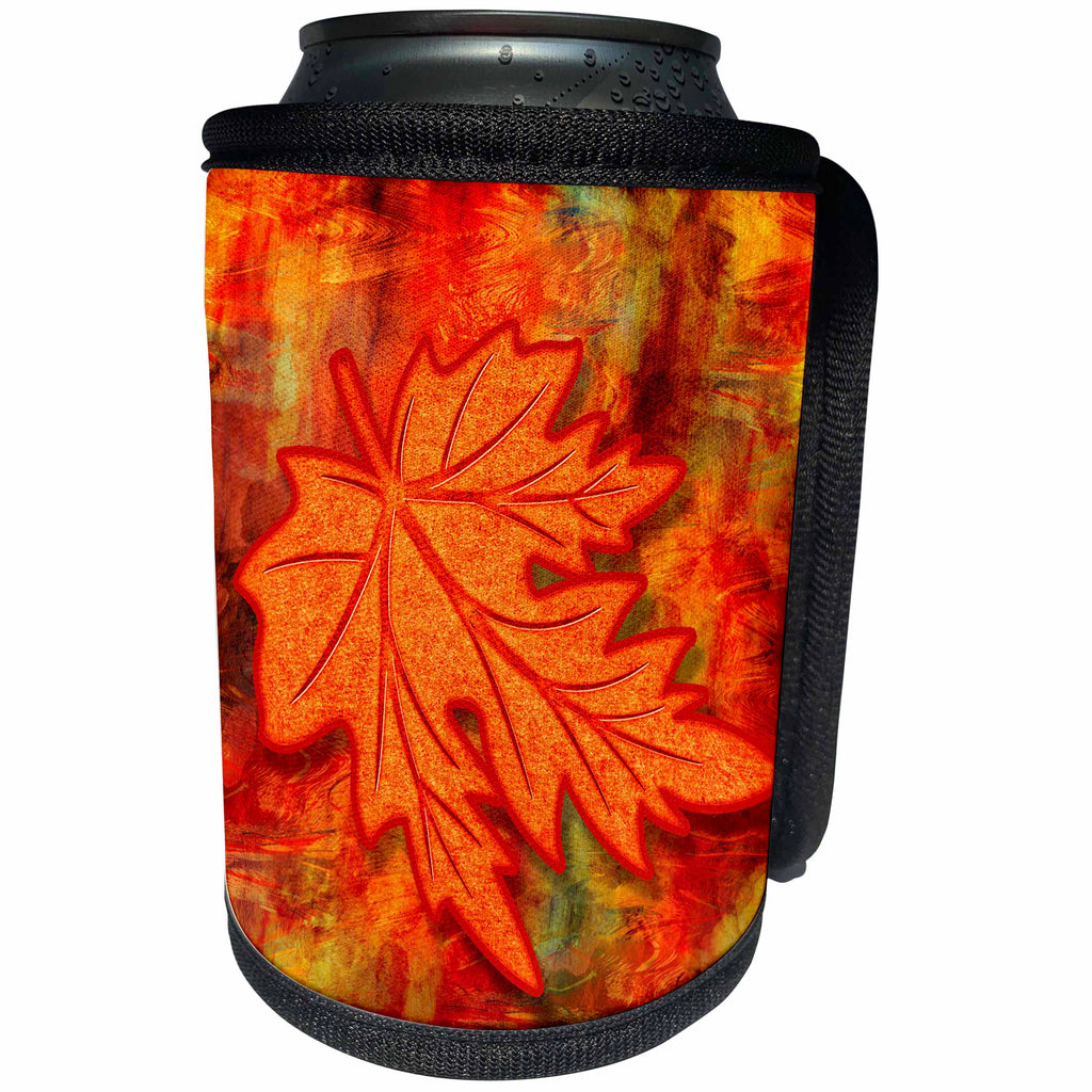 3dRose Doreen Erhardt Autumn Collection - Colorful Autumn Leaf Against a Brush Stroke Painted Fall Background - Can Cooler Bottle Wrap (cc_264266)