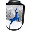 3dRose Doreen Erhardt Christmas Collection - Blue Faux Glitter Leaping Reindeer with Winter Forest Snow Scene - Can Cooler Bottle Wrap (cc_264267)