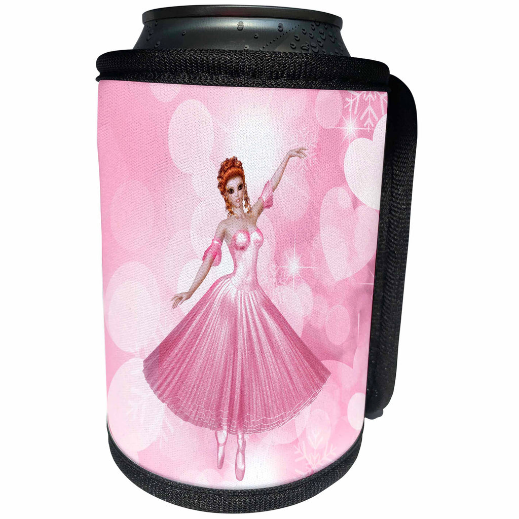 3dRose Doreen Erhardt Ballet - Pink Ballerina with Heart Shaped Bokeh for Girls - Can Cooler Bottle Wrap (cc_264268)