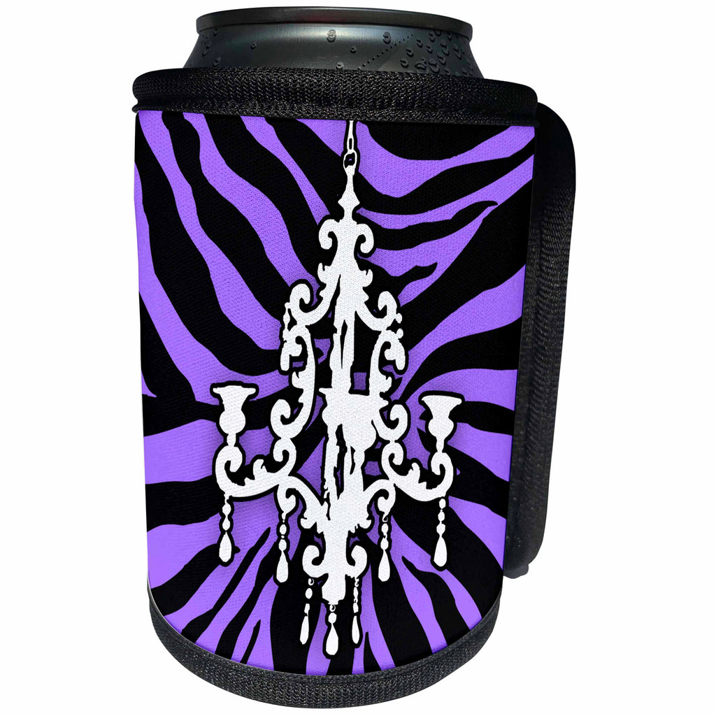 3dRose 311 Purple and Black Zebra Print with White Chandelier - Funky purple zebra print with chic white chandelier - Can Cooler Bottle Wrap (cc_26427)