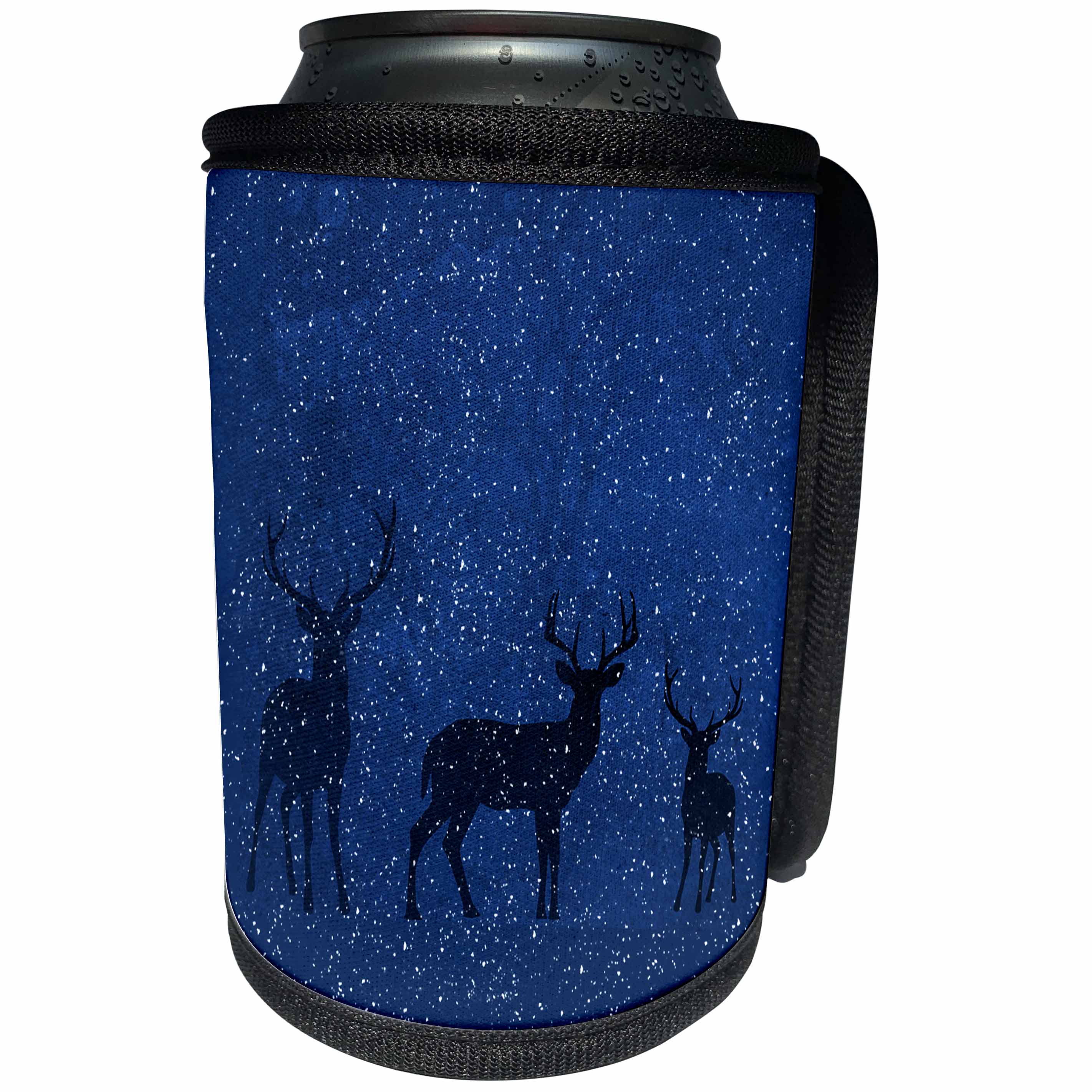 3dRose Doreen Erhardt Wildlife - Deep Blue Winter Forest with Woodland Deer Silhouettes - Can Cooler Bottle Wrap (cc_264270)
