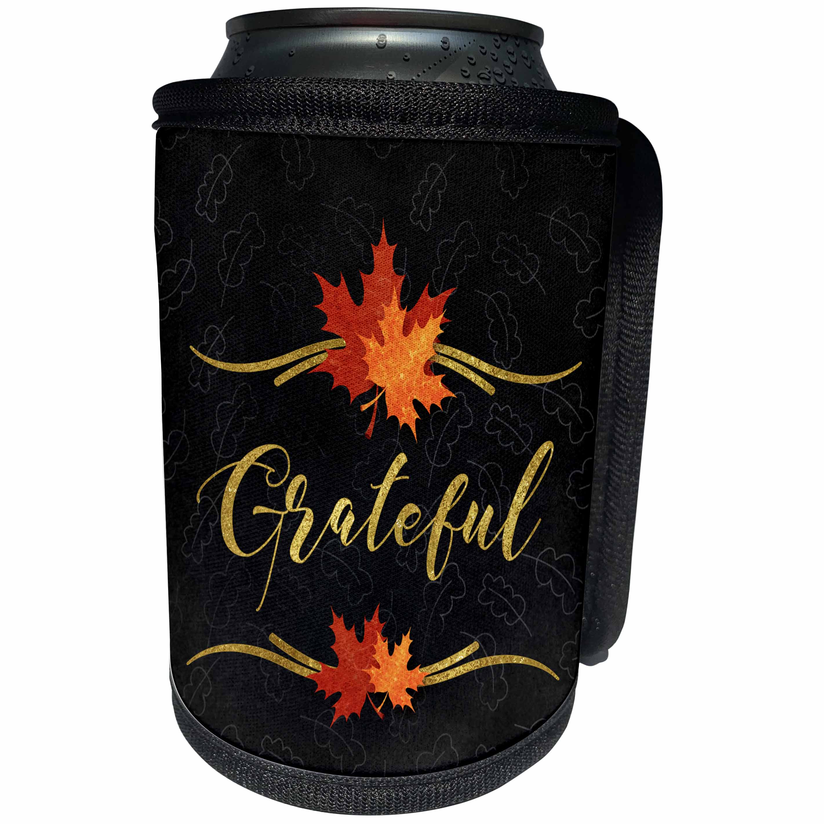 3dRose Doreen Erhardt Autumn Collection - Chalkboard and Faux Gold Leaf Grateful Typography Autumn Leaves - Can Cooler Bottle Wrap (cc_264271)