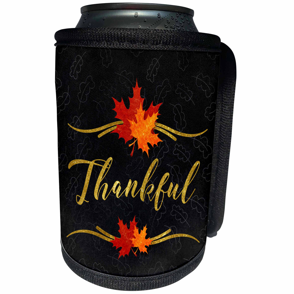 3dRose Doreen Erhardt Autumn Collection - Thankful Typography Faux Gold Leaf and Chalkboard Fall Theme - Can Cooler Bottle Wrap (cc_264272)