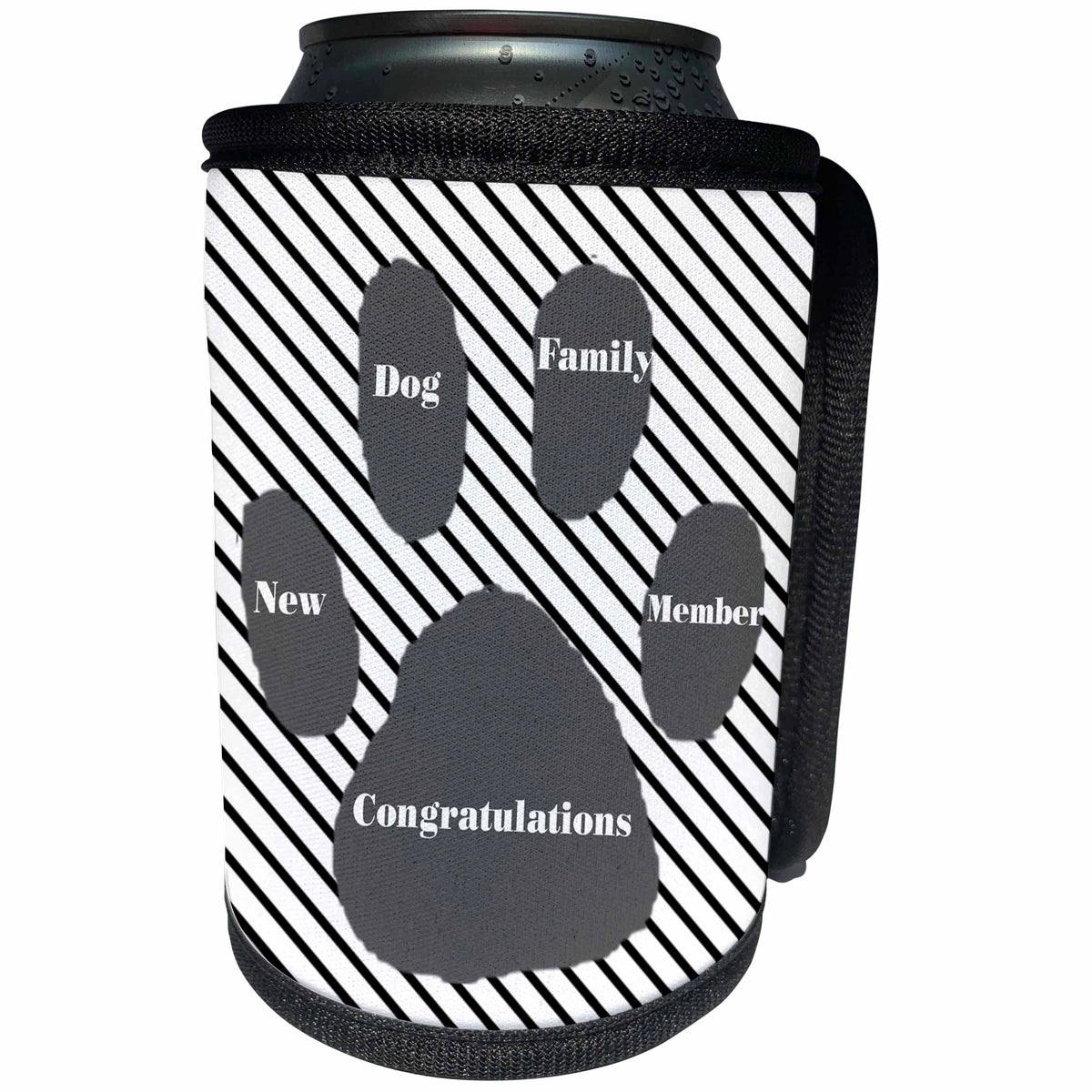 3dRose Congratulations On Cat or Dog - Image of Congratulations On New Dog With Words On Large Paw - Can Cooler Bottle Wrap (cc_264350)
