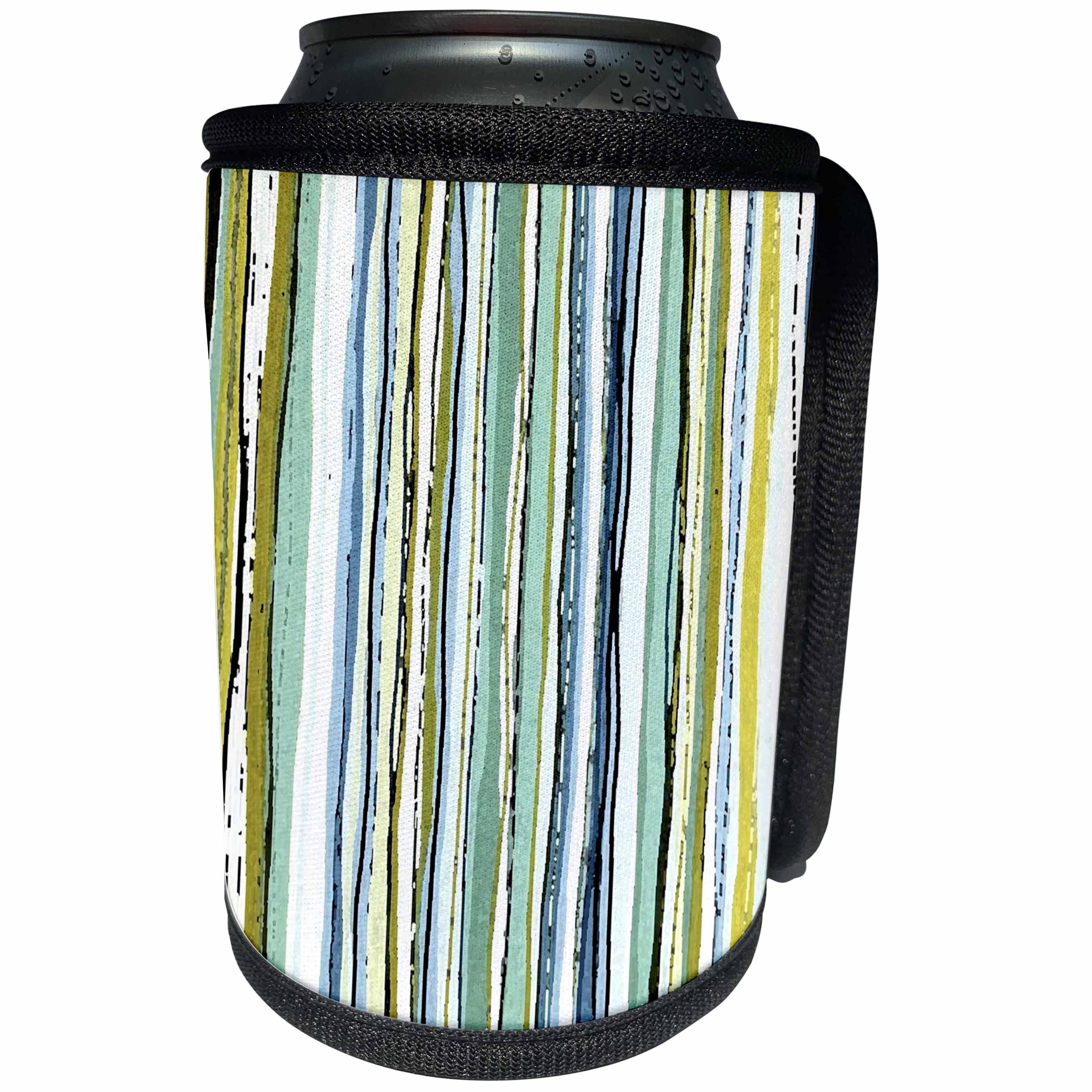 3dRose Abstract Designs - Image of Abstract Irregular Stripes Aqua Olive Green and Blue - Can Cooler Bottle Wrap (cc_264369)