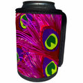3dRose 311 Peacock Feathers in pink - Vector peacock feather in hot pink and lime - Can Cooler Bottle Wrap (cc_26437)
