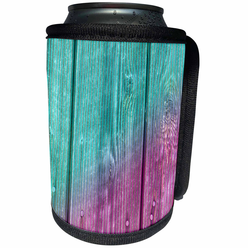 3dRose Abstract Wood Colors - Image of Aqua and Fuchsia Wood - Can Cooler Bottle Wrap (cc_264376)