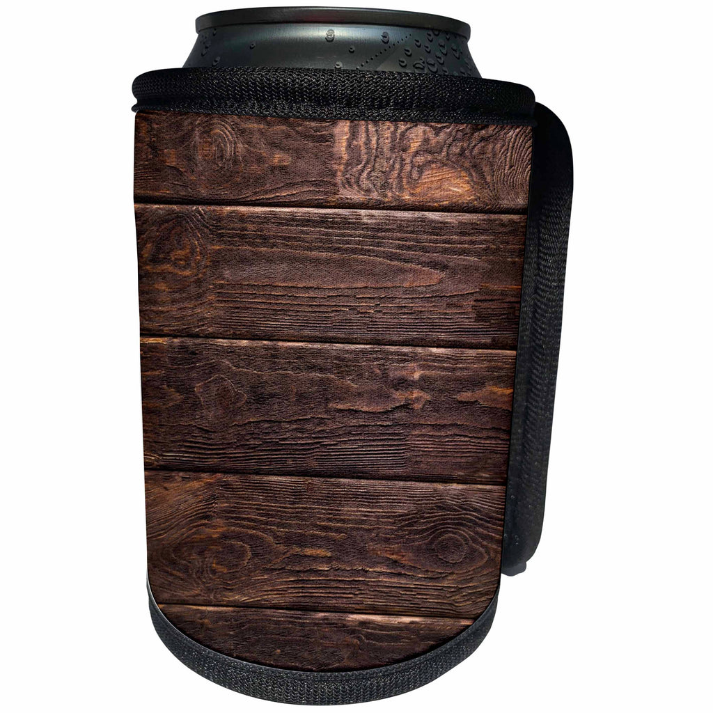 3dRose Abstract Wood Colors - Image of Dark Walnut Horizontal Wood - Can Cooler Bottle Wrap (cc_264379)