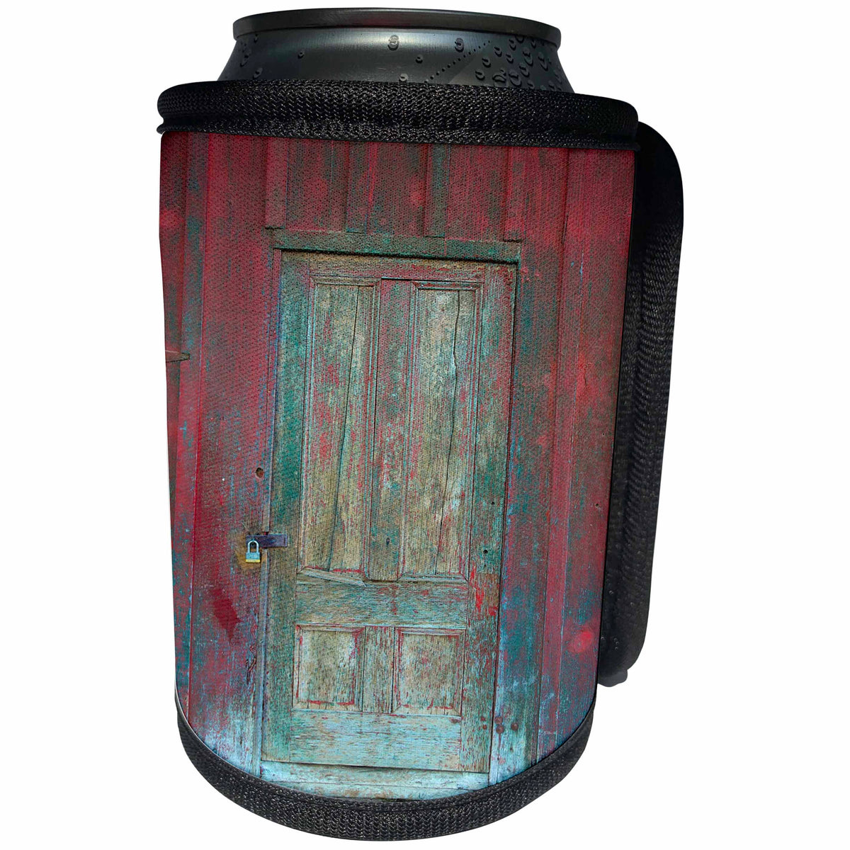 3dRose Abstract Wood Colors - Image of Aged Rustic Red Wooden Door - Can Cooler Bottle Wrap (cc_264386)