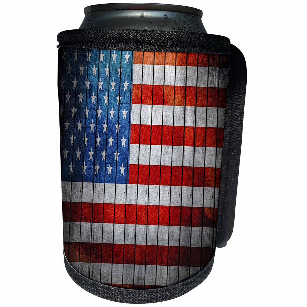 3dRose Abstract Wood Colors - Image of American Flag On Wood - Can Cooler Bottle Wrap (cc_264387)