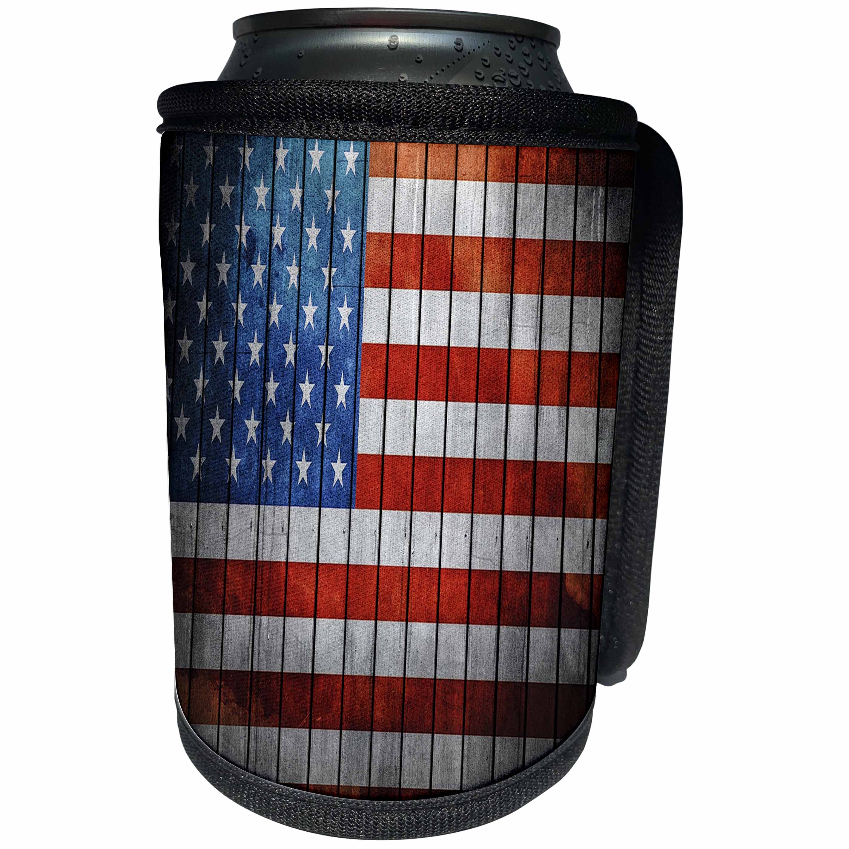 3dRose Abstract Wood Colors - Image of American Flag On Wood - Can Cooler Bottle Wrap (cc_264387)