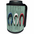 3dRose Abstract Wood Colors - Image of Red White and Blue Horse Shoes On Barn Wood - Can Cooler Bottle Wrap (cc_264393)