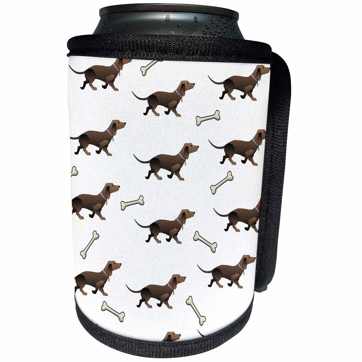 3dRose Dog Art - Image of Dachunds and Bones Repeat Pattern - Can Cooler Bottle Wrap (cc_264397)