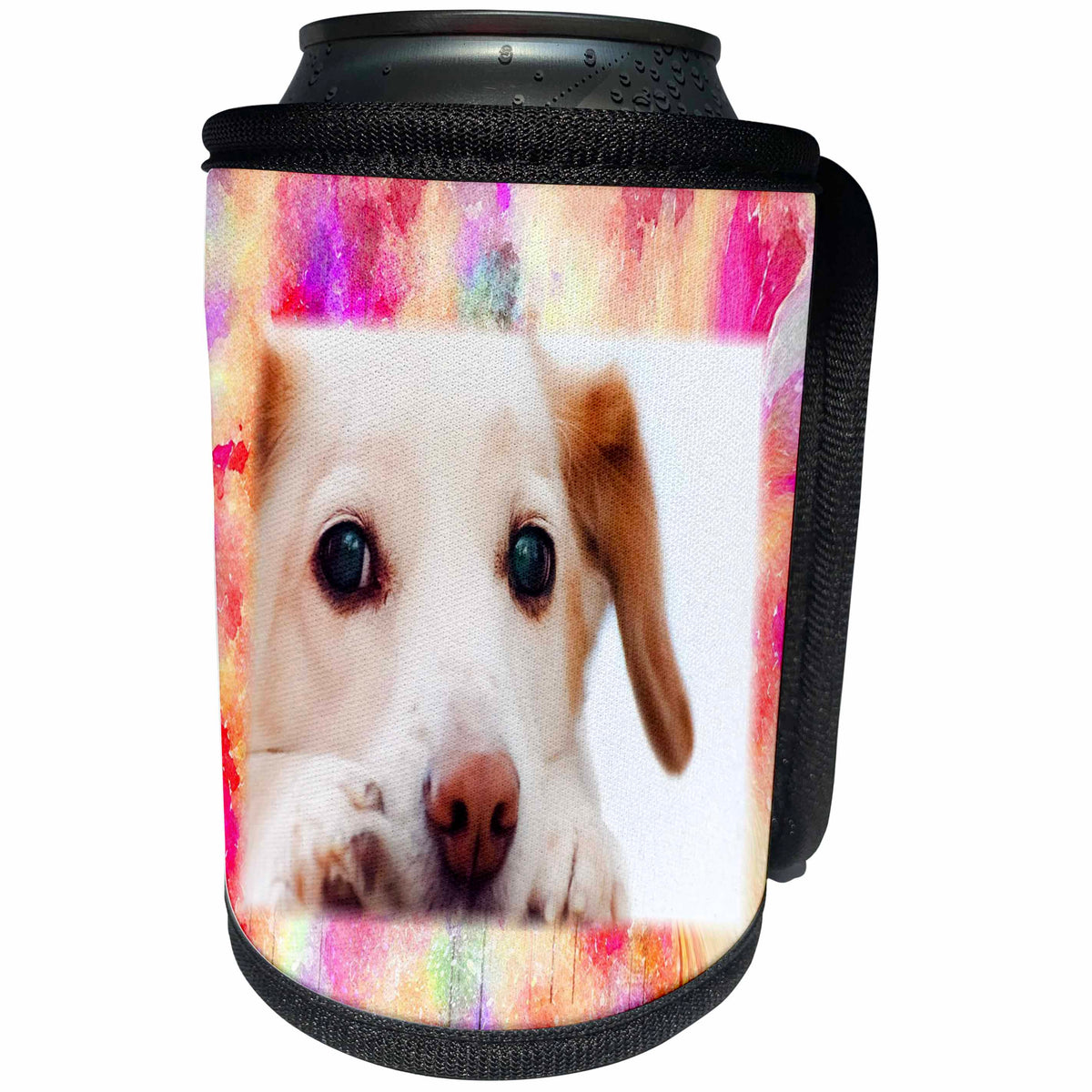 3dRose Dog Art - Image of Real Dog Face On Abstract Artwork - Can Cooler Bottle Wrap (cc_264404)