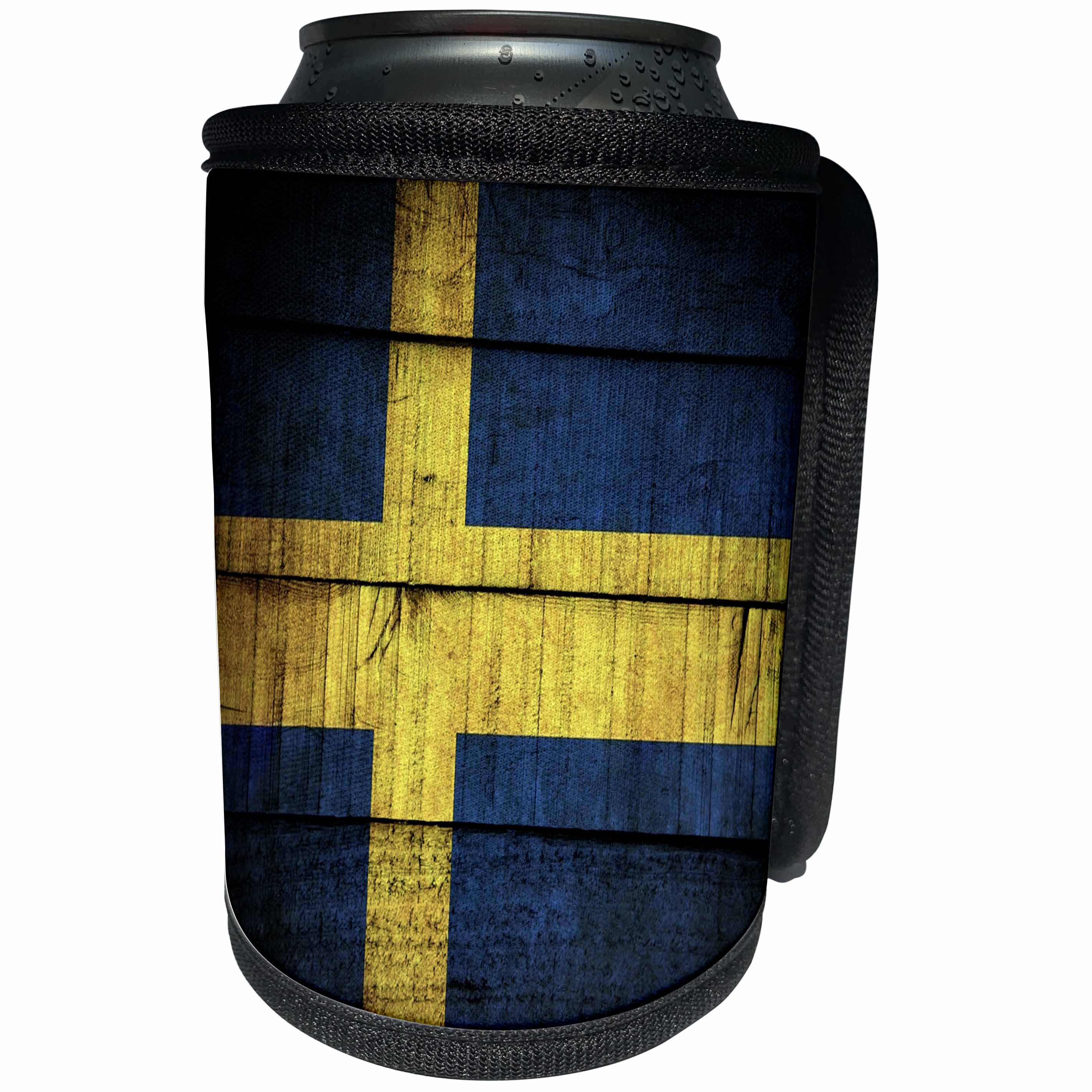 3dRose Abstract Wood Colors - Image of Flag Of Sweden On Wood - Can Cooler Bottle Wrap (cc_264405)