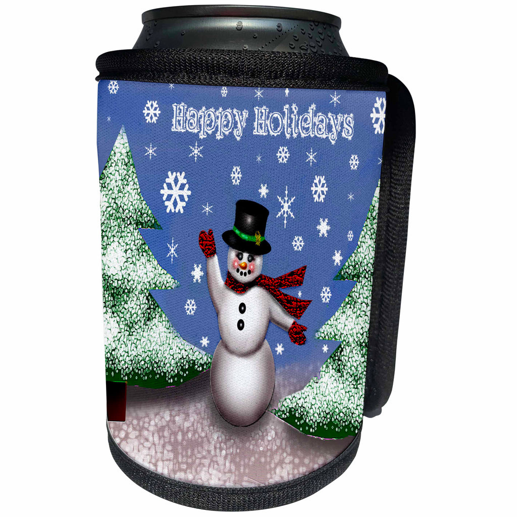 3dRose Dawn Gagnon Photography Holiday designs - Waving Snowman - Can Cooler Bottle Wrap (cc_264409)