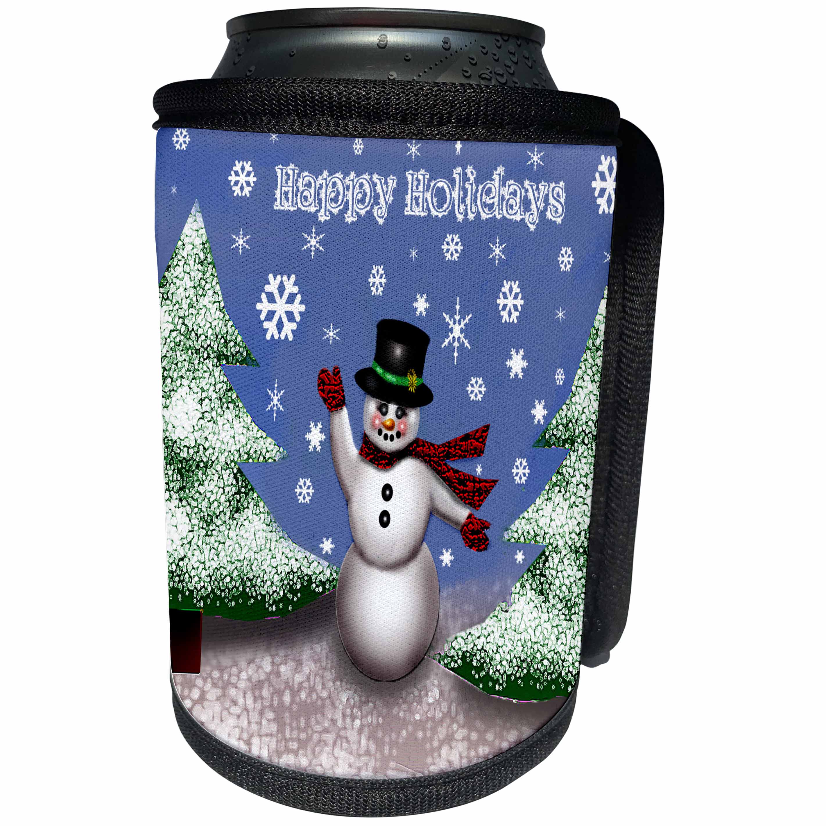 3dRose Dawn Gagnon Photography Holiday designs - Waving Snowman - Can Cooler Bottle Wrap (cc_264409)