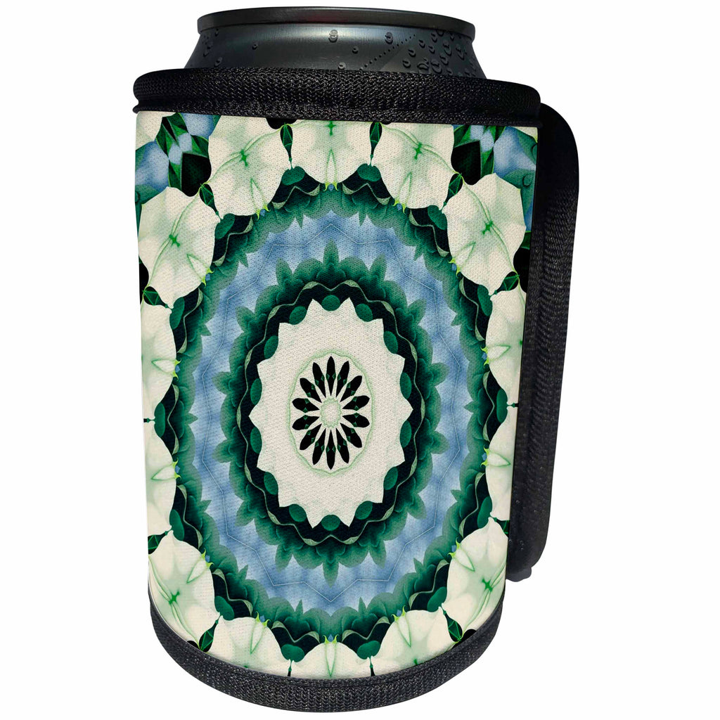 3dRose Taiche - New Media Art - Kaleidoscope - Cerulean Blue and Sacramento Green Mandala - Can Cooler Bottle Wrap (cc_264416)