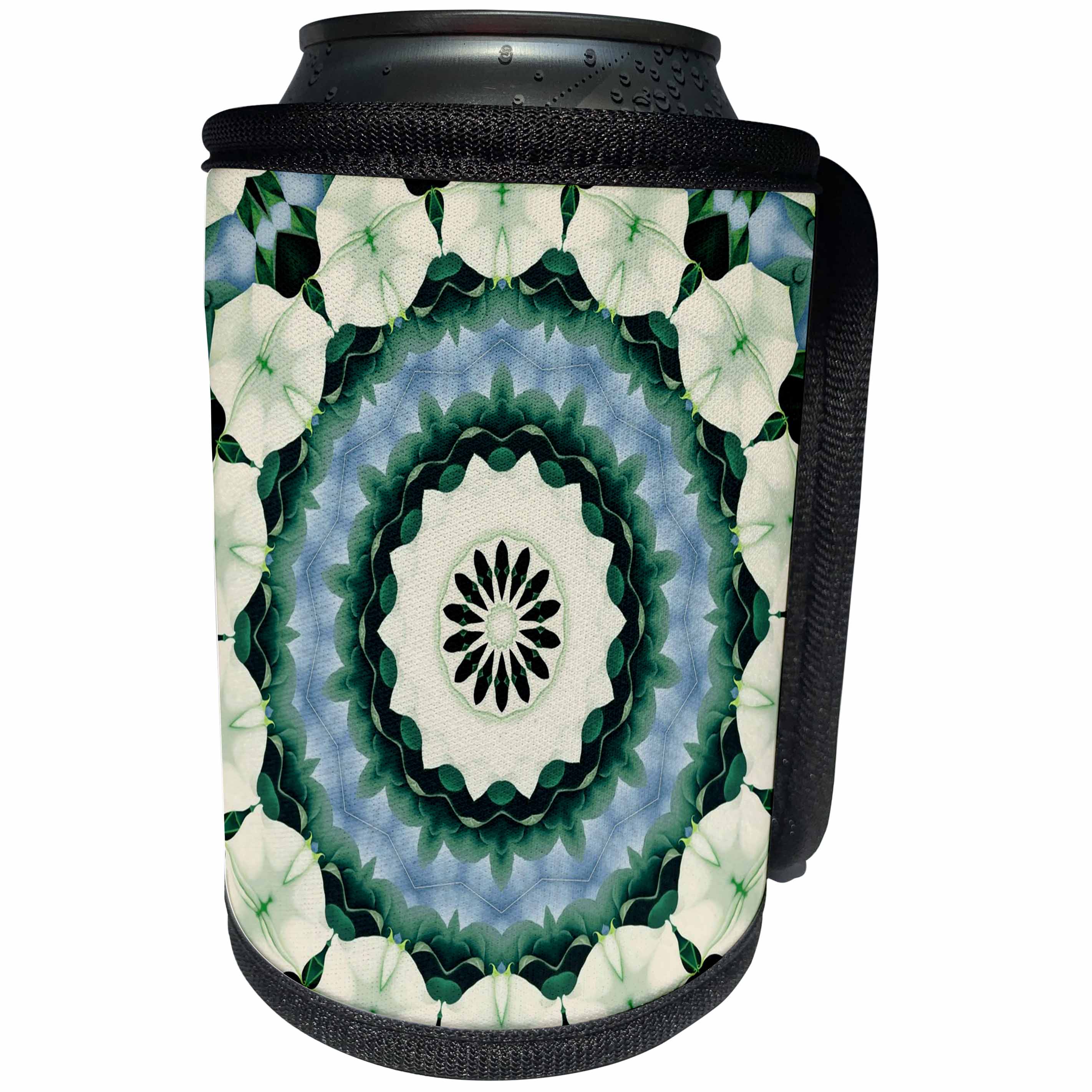 3dRose Taiche - New Media Art - Kaleidoscope - Cerulean Blue and Sacramento Green Mandala - Can Cooler Bottle Wrap (cc_264416)