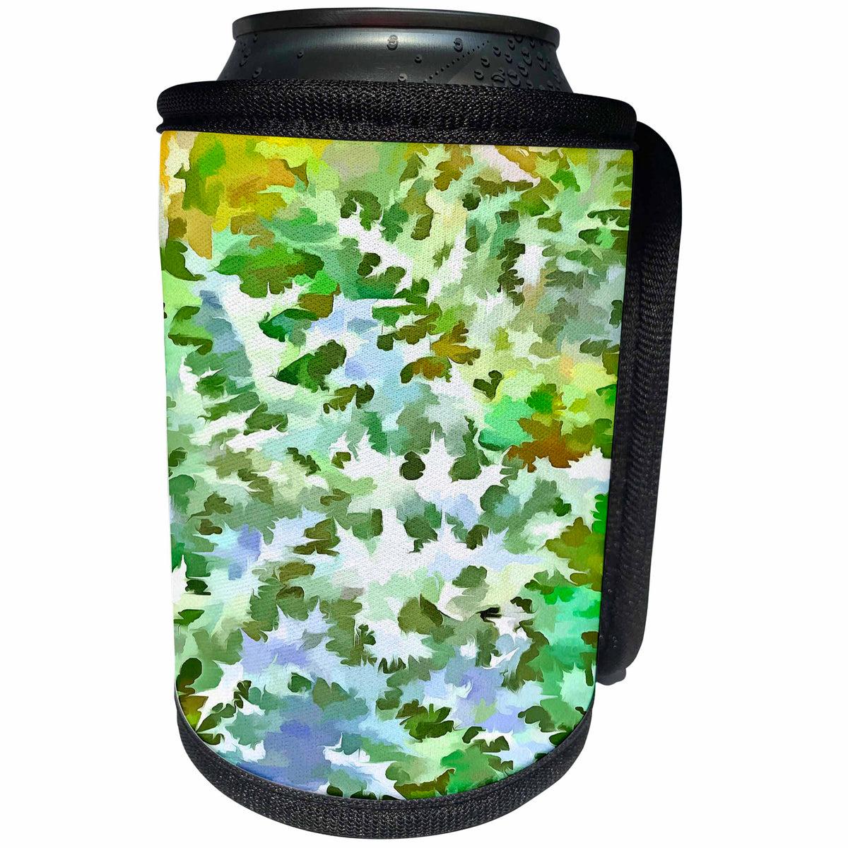 3dRose Taiche - Acrylic Painting - Abstract - Foliage Abstract Pop Art In White Green and Powder Blue - Can Cooler Bottle Wrap (cc_264426)