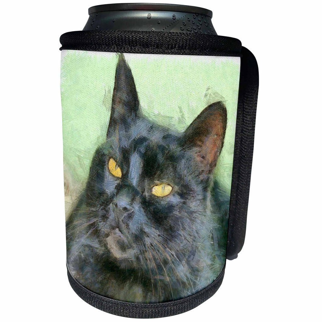 3dRose Taiche - Pencil Drawing - Black Cat - Black Cat - Can Cooler Bottle Wrap (cc_264430)