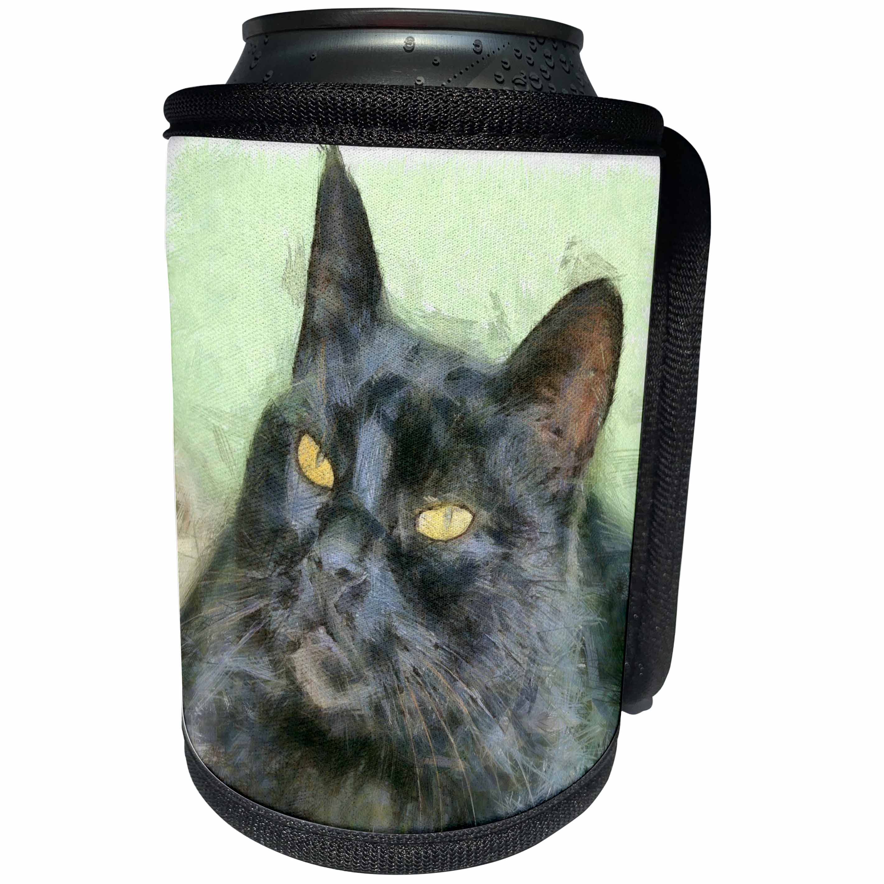 3dRose Taiche - Pencil Drawing - Black Cat - Black Cat - Can Cooler Bottle Wrap (cc_264430)