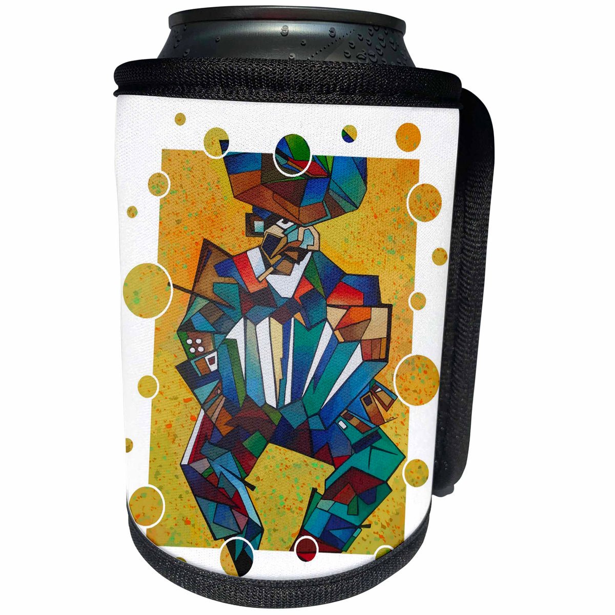 3dRose Taiche - Acrylic Painting - Accordion Player - Cubist Style Accordion Player Vector - Can Cooler Bottle Wrap (cc_264471)