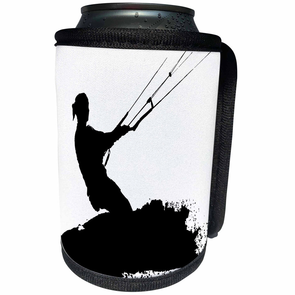 3dRose Taiche - Vector - Kitesurfing Wakeboarding - Wakeboarder Lets Go Fly A Kite Silhouette - Can Cooler Bottle Wrap (cc_264530)
