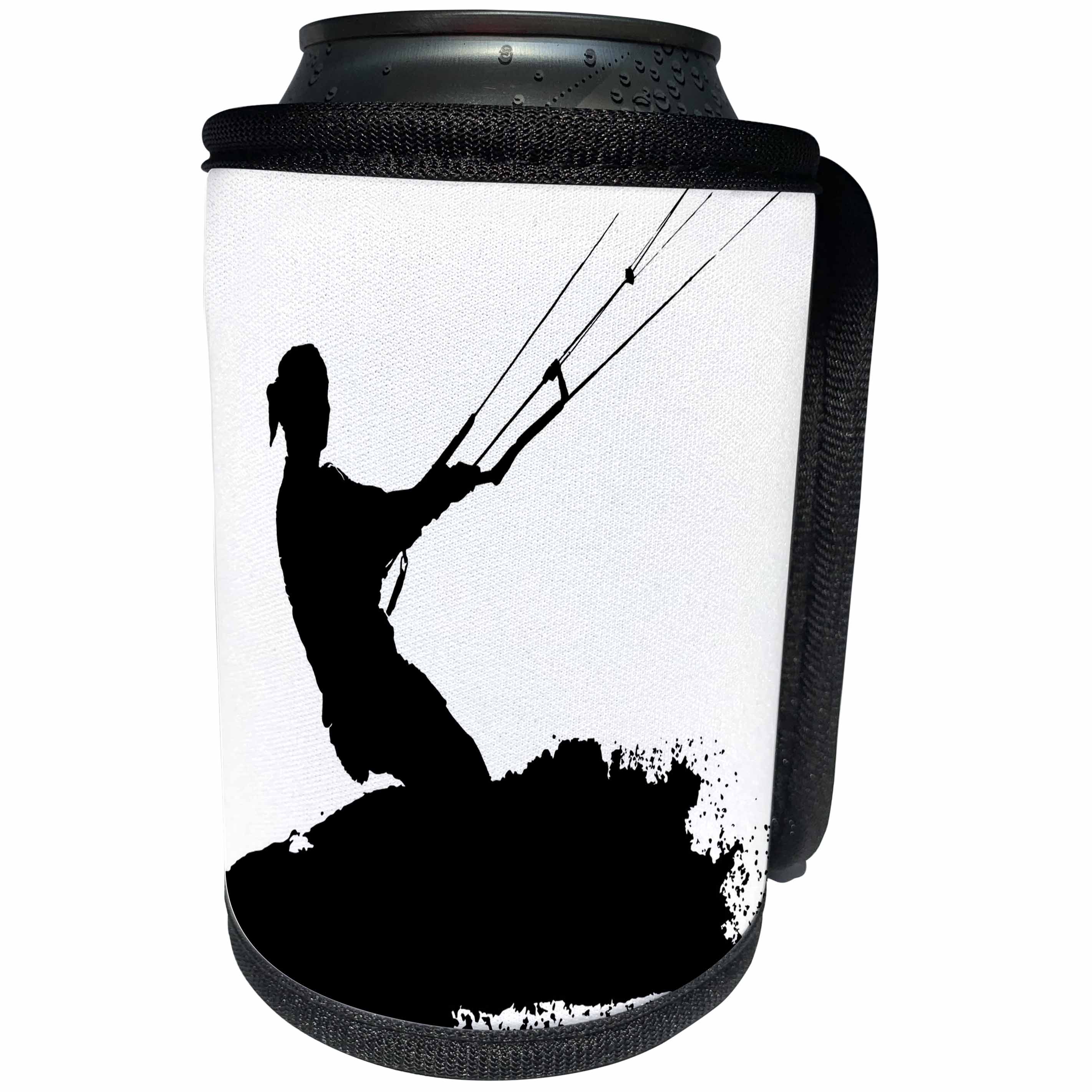 3dRose Taiche - Vector - Kitesurfing Wakeboarding - Wakeboarder Lets Go Fly A Kite Silhouette - Can Cooler Bottle Wrap (cc_264530)