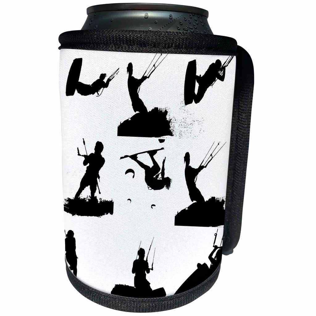 3dRose Taiche - Vector - Kitesurfing Wakeboarding - Wakeboarder Silhouette Collage - Can Cooler Bottle Wrap (cc_264532)