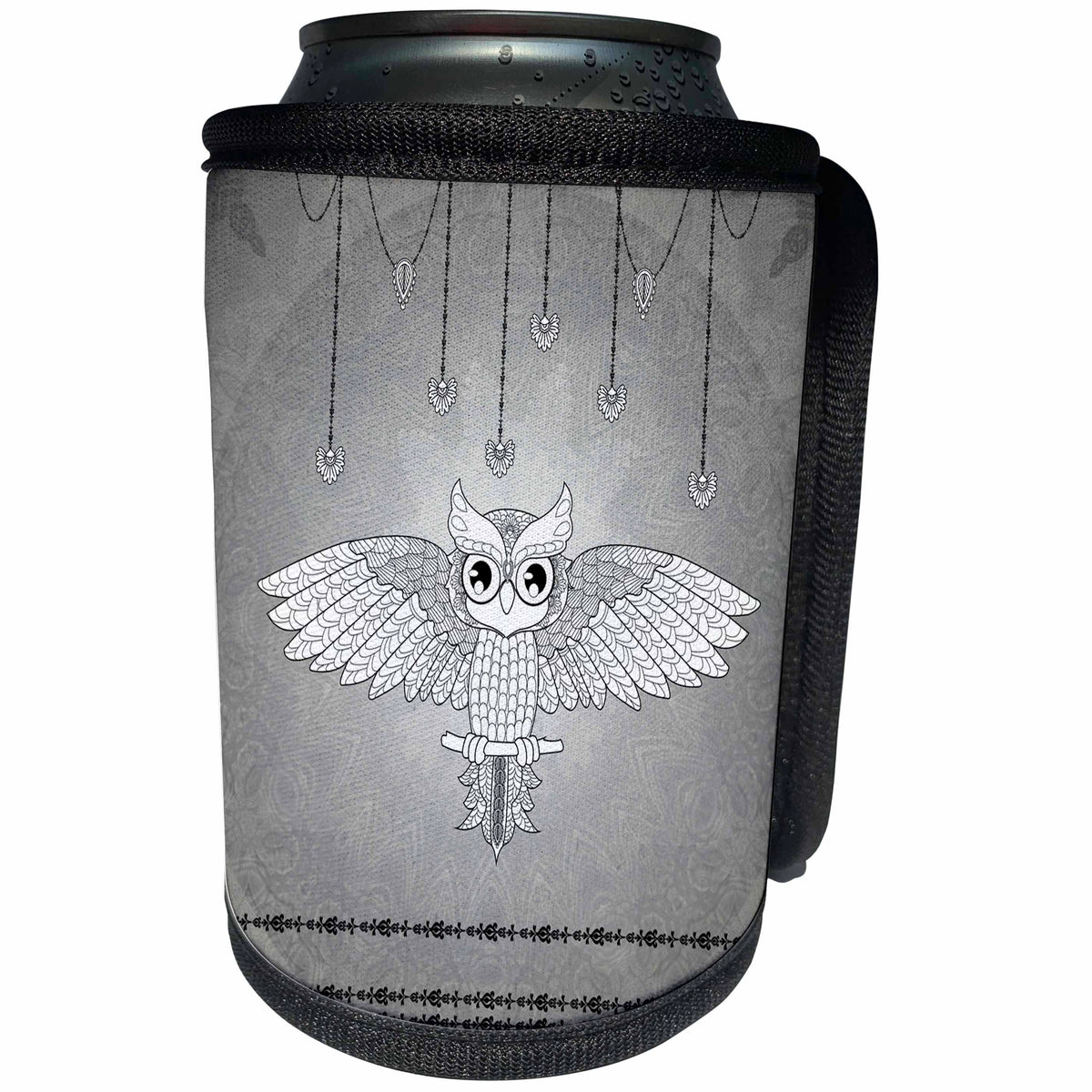 3dRose Heike Köhnen Design Mandala - Wonderful owl, mandala design in black and white - Can Cooler Bottle Wrap (cc_264535)