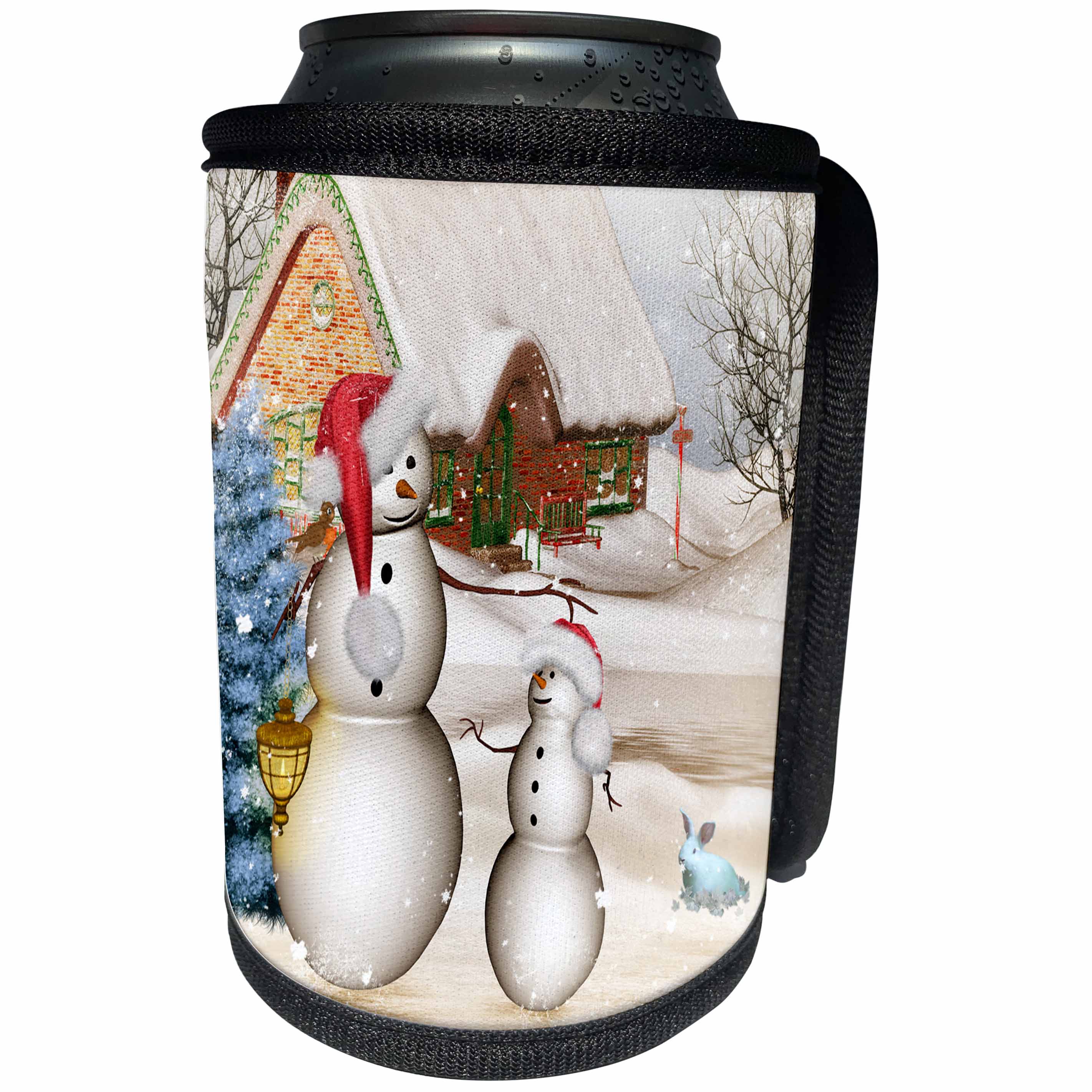 3dRose Heike Köhnen Design Holiday Christmas - Funny snowman with Christmas hat - Can Cooler Bottle Wrap (cc_264541)