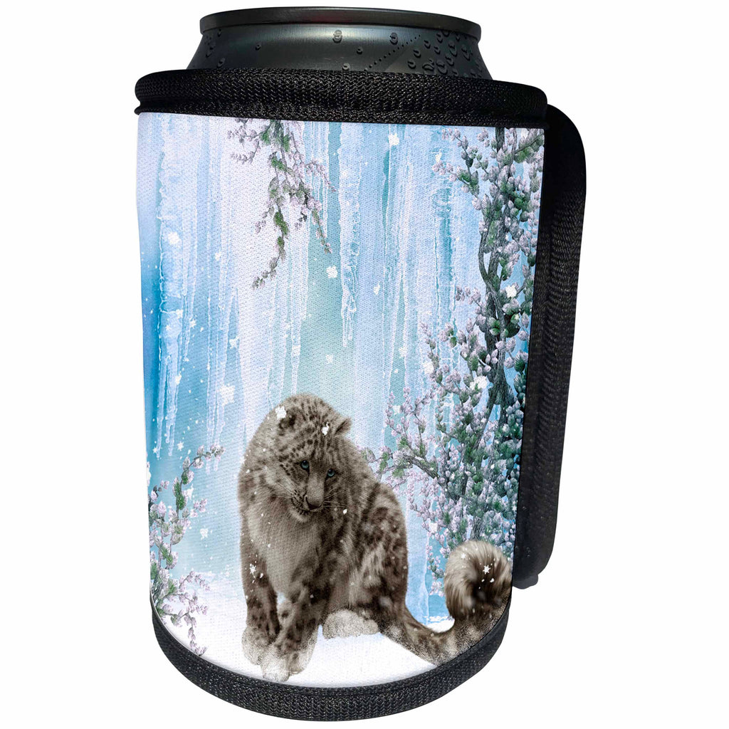 3dRose Heike Köhnen Design Animal - Snow leopard in a winter landscape - Can Cooler Bottle Wrap (cc_264549)