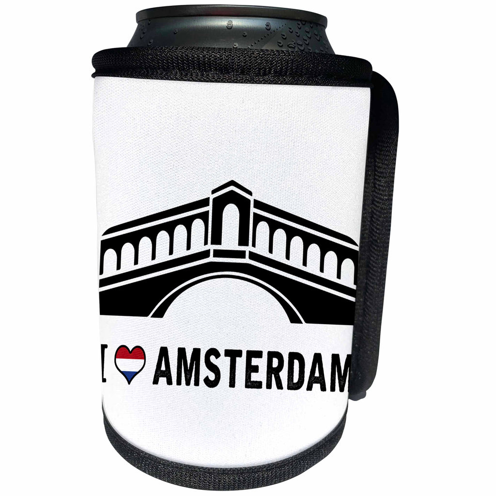 3dRose Carsten Reisinger - Illustrations - I Love Amsterdam Prankster Design Cool Rialto Bridge - Can Cooler Bottle Wrap (cc_264631)