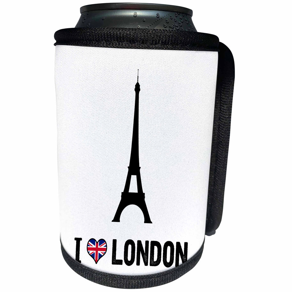 3dRose Carsten Reisinger - Illustrations - I Love London Prankster Design Cool Eiffel Tower - Can Cooler Bottle Wrap (cc_264633)