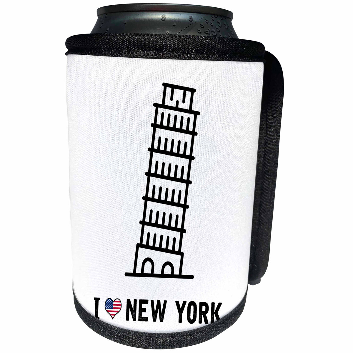 3dRose Carsten Reisinger - Illustrations - I Love New York Prankster Design Leaning Tower of Pisa - Can Cooler Bottle Wrap (cc_264638)