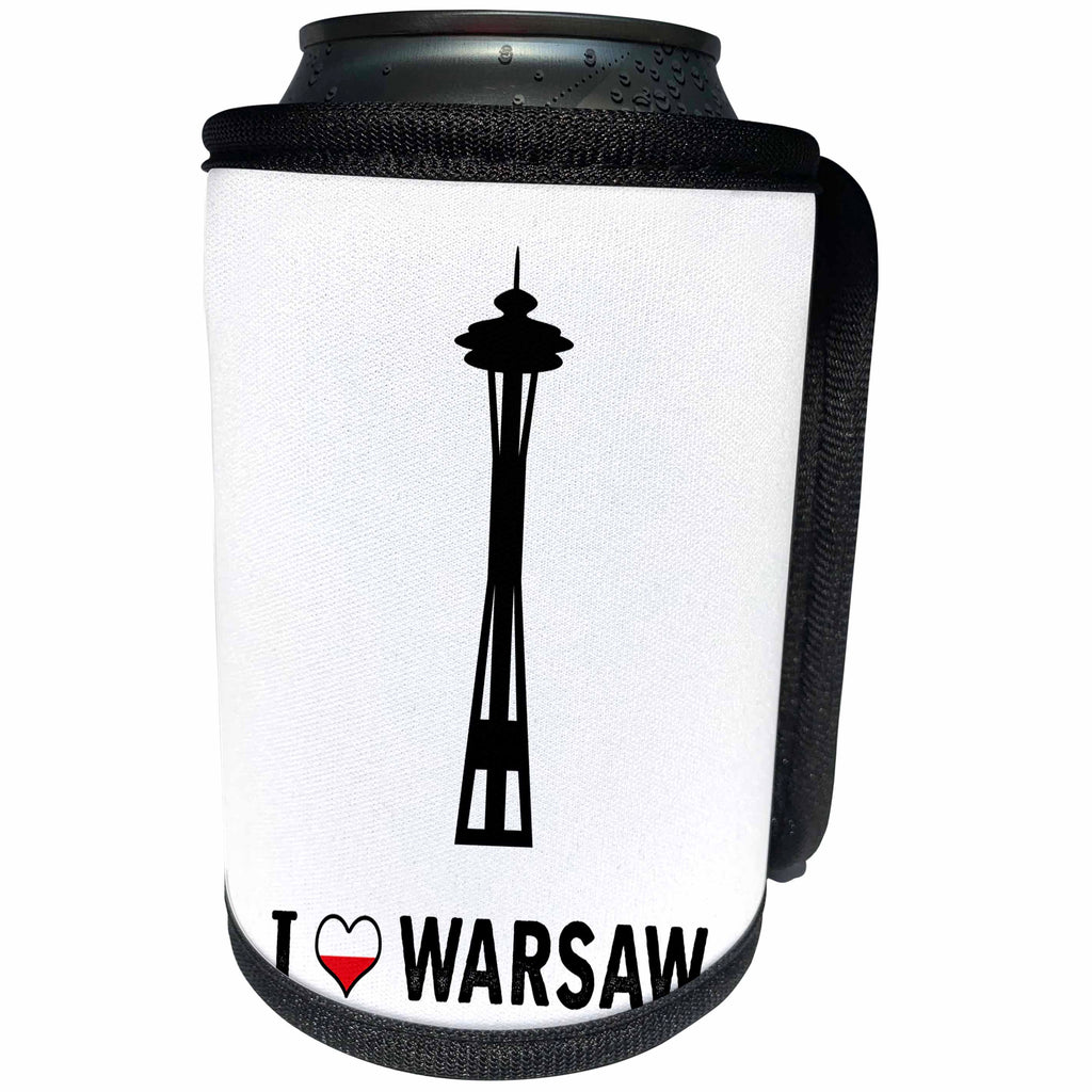 3dRose Carsten Reisinger - Illustrations - I Love Warsaw Prankster Design Space Needle - Can Cooler Bottle Wrap (cc_264642)