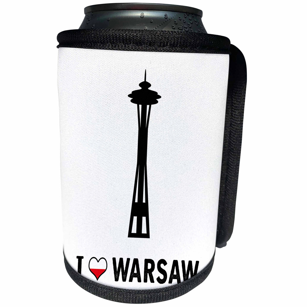 3dRose Carsten Reisinger - Illustrations - I Love Warsaw Prankster Design Space Needle - Can Cooler Bottle Wrap (cc_264642)