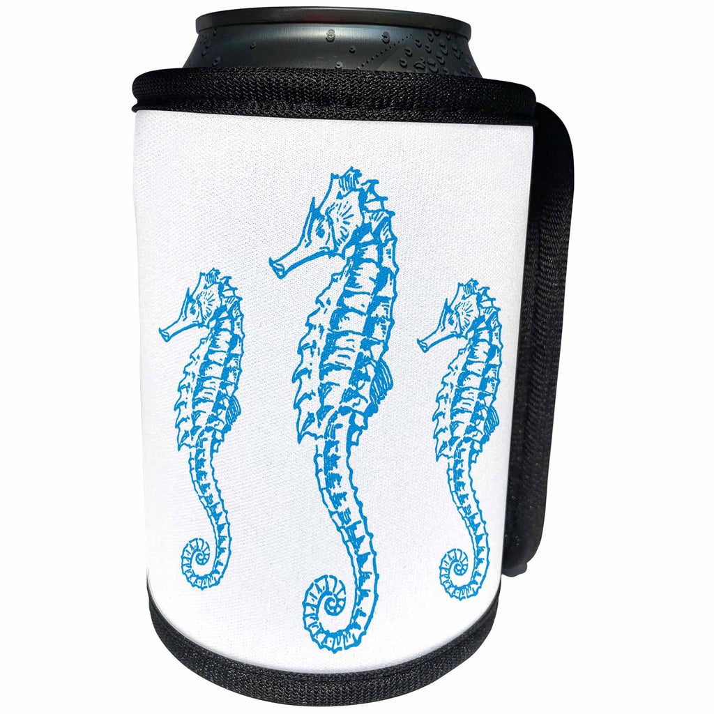 3dRose TNMGraphics Nautical - Three Blue Seahorses - Can Cooler Bottle Wrap (cc_264644)