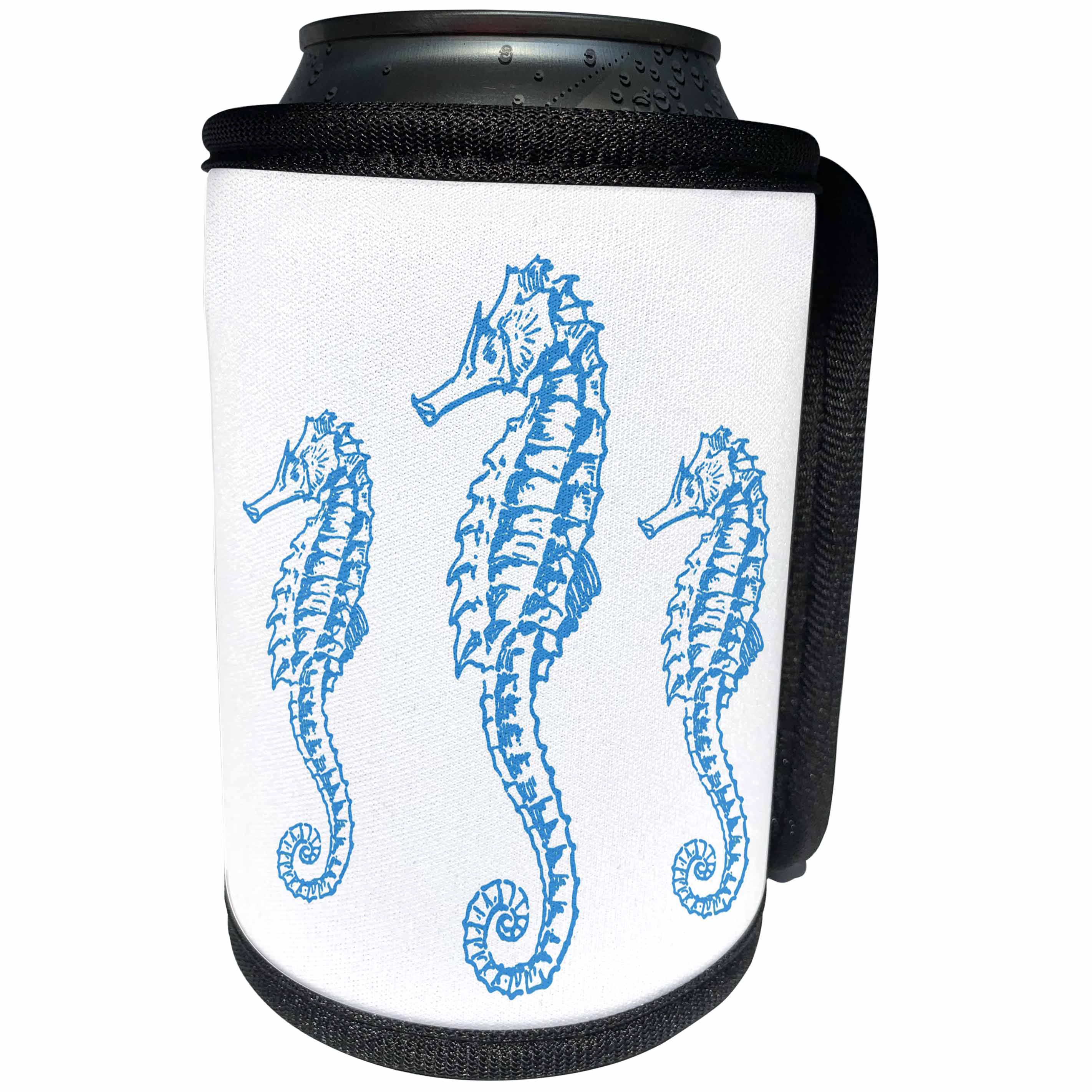 3dRose TNMGraphics Nautical - Three Blue Seahorses - Can Cooler Bottle Wrap (cc_264644)