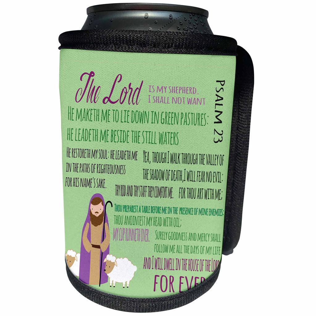 3dRose TNMGraphics Scripture - Bible Psalm 23 With Shepherd and Lamb - Can Cooler Bottle Wrap (cc_264645)