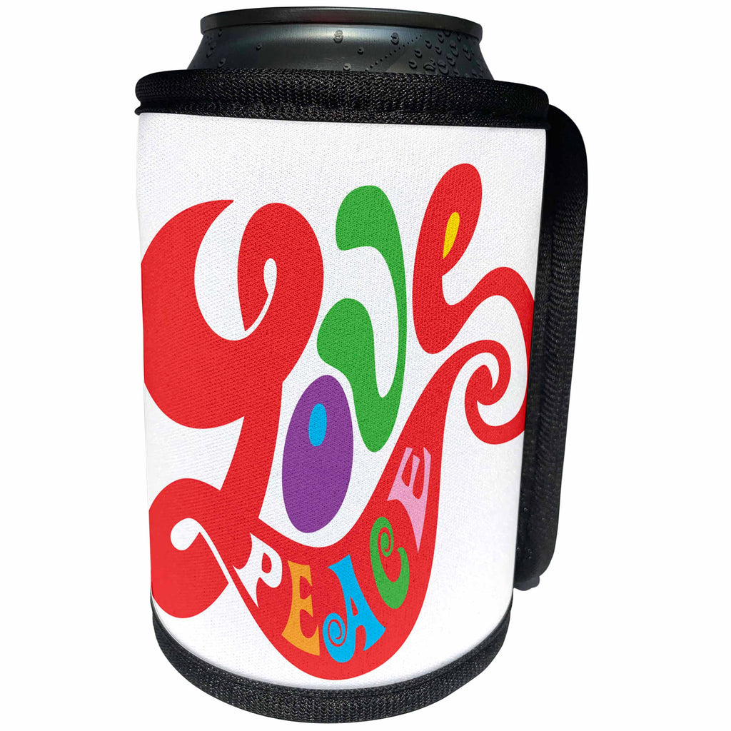 3dRose TNMGraphics Pop Art - Sixties Style Red Love and Peace - Can Cooler Bottle Wrap (cc_264646)