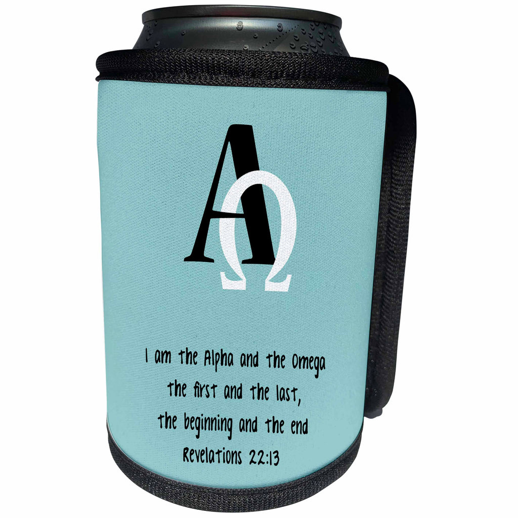 3dRose TNMGraphics Scripture - Bible Scripture Alpha and Omega Rev 22 - Can Cooler Bottle Wrap (cc_264648)