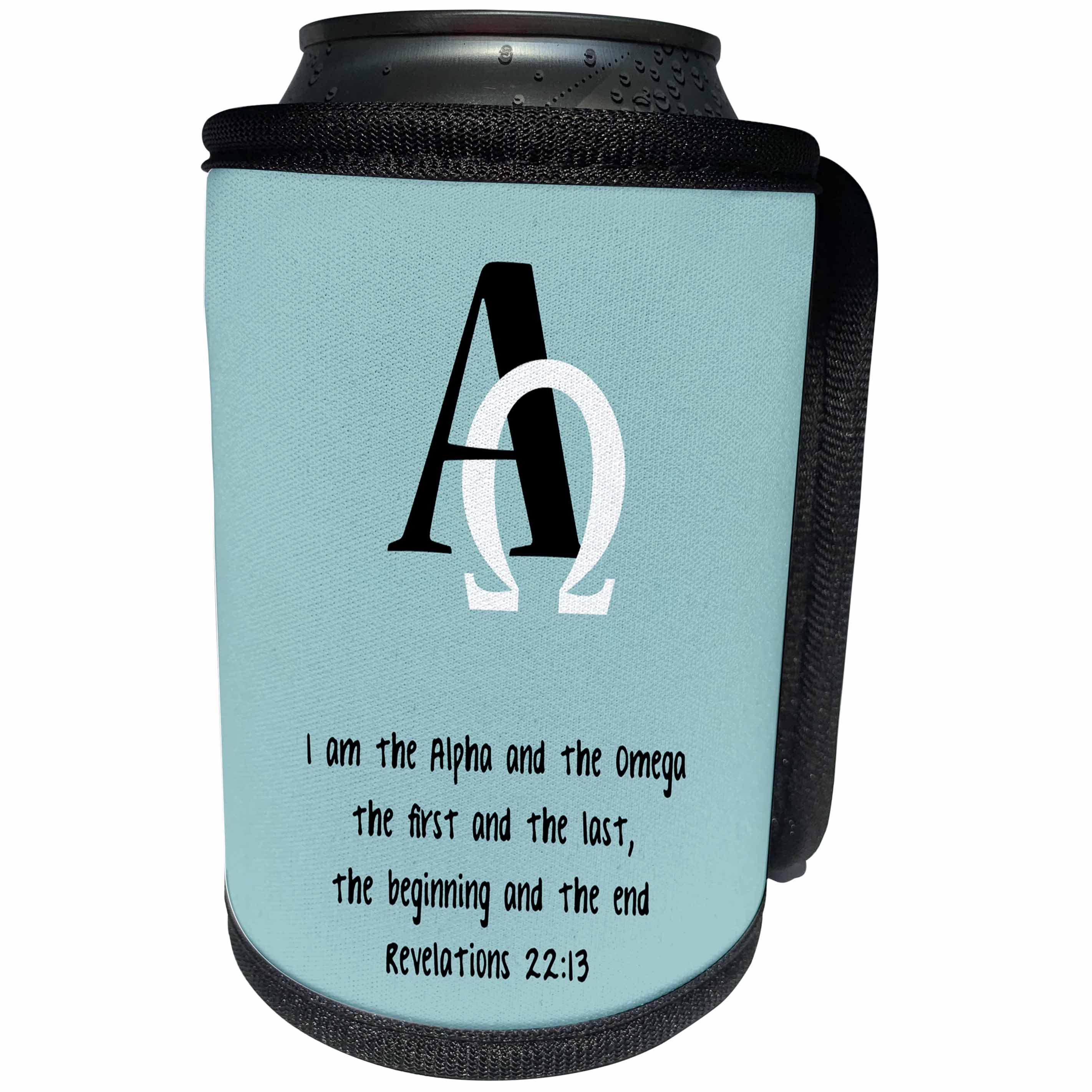 3dRose TNMGraphics Scripture - Bible Scripture Alpha and Omega Rev 22 - Can Cooler Bottle Wrap (cc_264648)