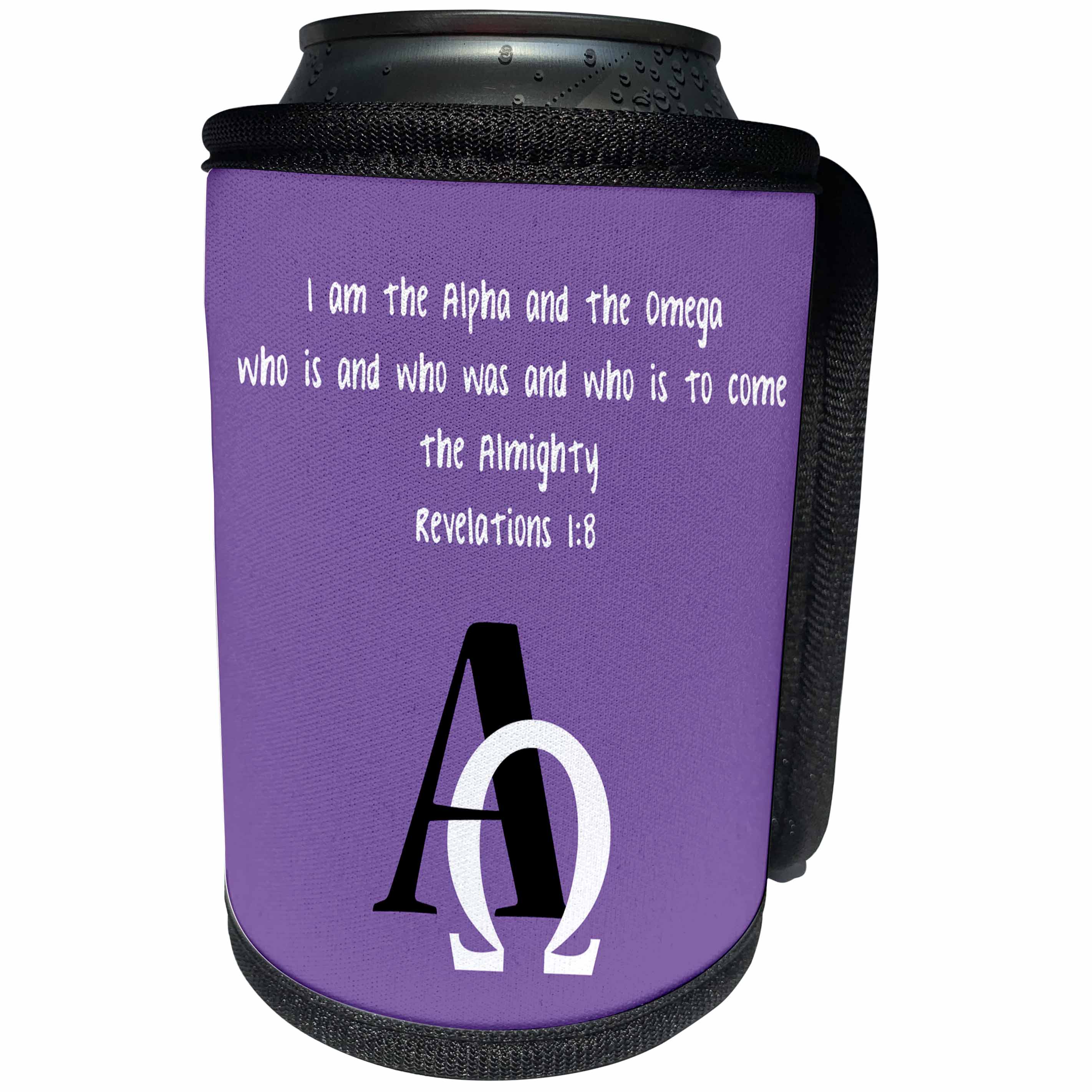 3dRose TNMGraphics Scripture - Bible Scripture Alpha and Omega Rev 1 - Can Cooler Bottle Wrap (cc_264649)