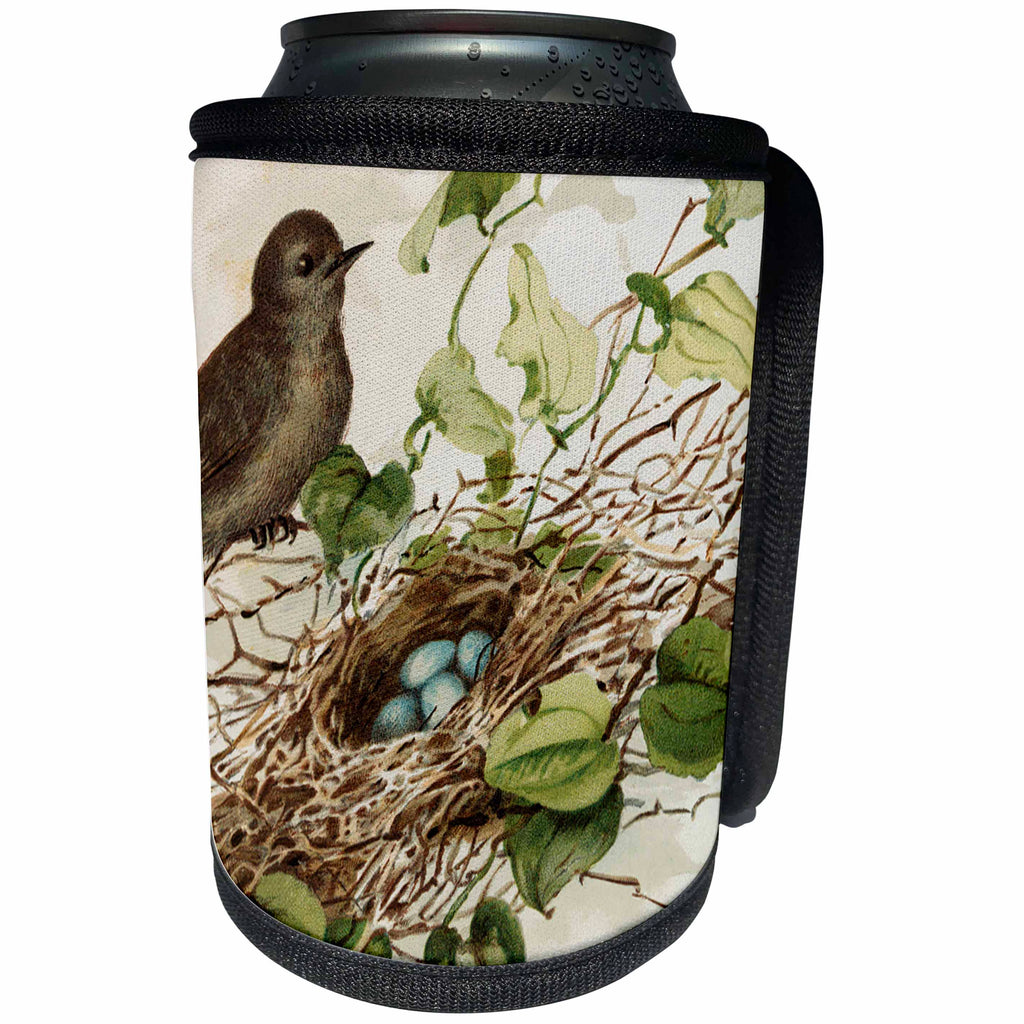 3dRose TNMGraphics Birds - Brown Bird Over Branch and Nest Full of Eggs - Can Cooler Bottle Wrap (cc_264651)