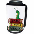 3dRose TNMGraphics School - Bookworm on top of Stack of Books Reading Writing Arithmetic - Can Cooler Bottle Wrap (cc_264652)